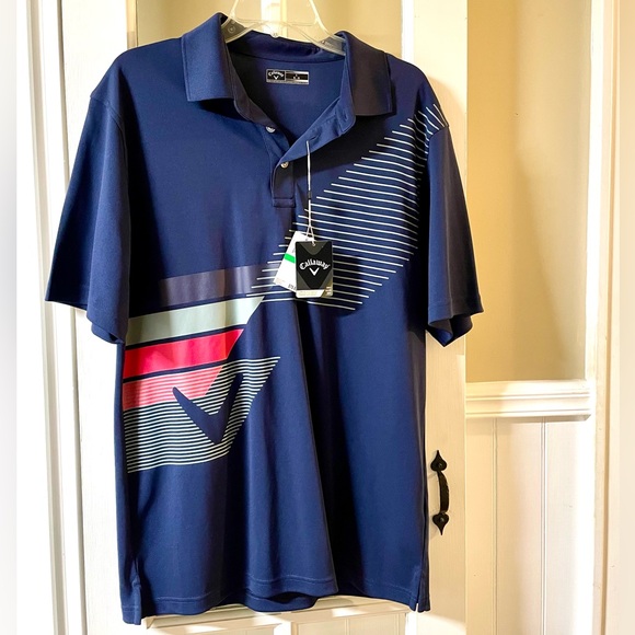 Callaway Other - Callaway Men's Navy Golf Polo Shirt with Pink and White Accents (Size Large) NWT